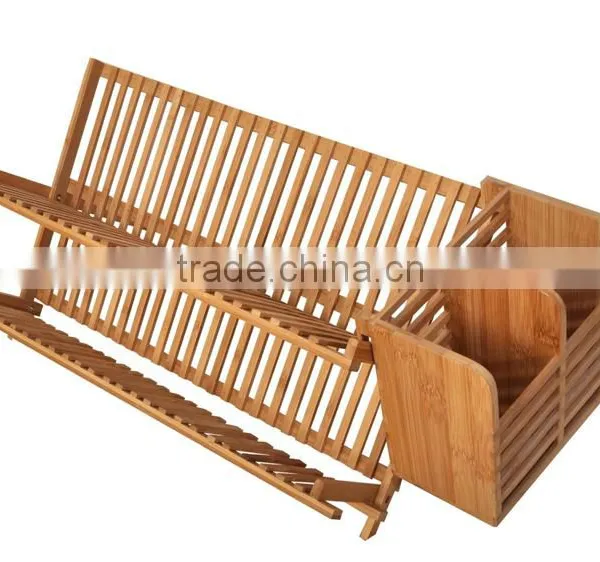 BH002/ Unique Foldaway Counter Kitchen Decor Bamboo Folding Dish Drying Stainless Steel Utensil Rack photo-3