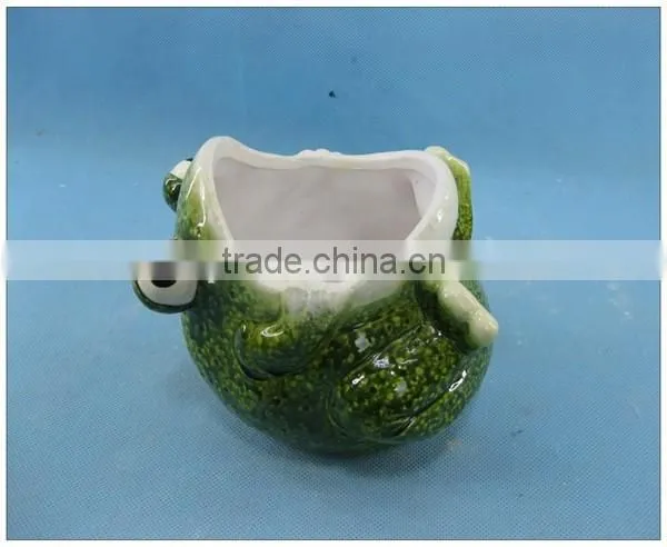 Small Frog Ceramic Garden Pot, Pottery Garden Flower Pot photo-2