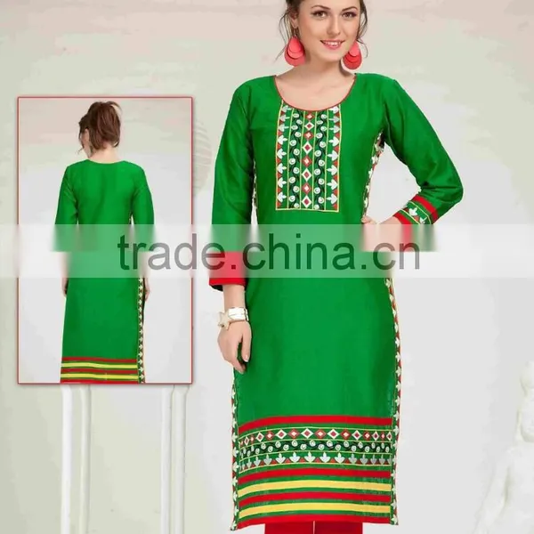 Designer Silk Embroidered KURTI-TUNIC-TOP-KURTA photo-5