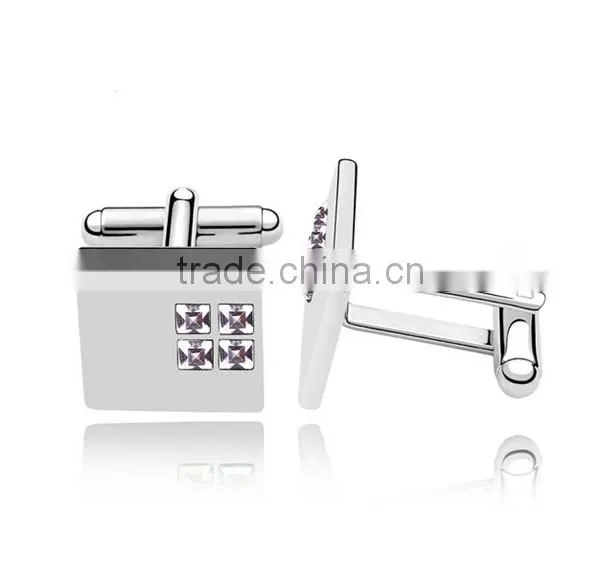 Customized Latest Metal Silver Cuff Link Jewelry Mens Shirts Austria Crystal Cufflinks photo-2