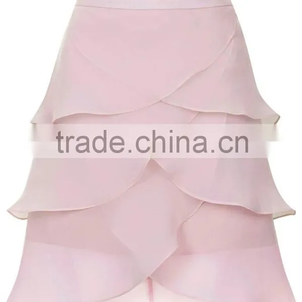 2015 Stylish Girl's Short Pink Chiffon Pleated Skirt Woman's Organza Petal Straight Skirt photo-4