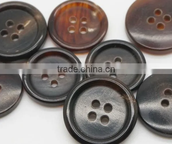 4 Holes 32L(20.32mm) and 24L(15.24mm) Real Brown Color Buffalo Horn Button for Suit Coat With Rim photo-2