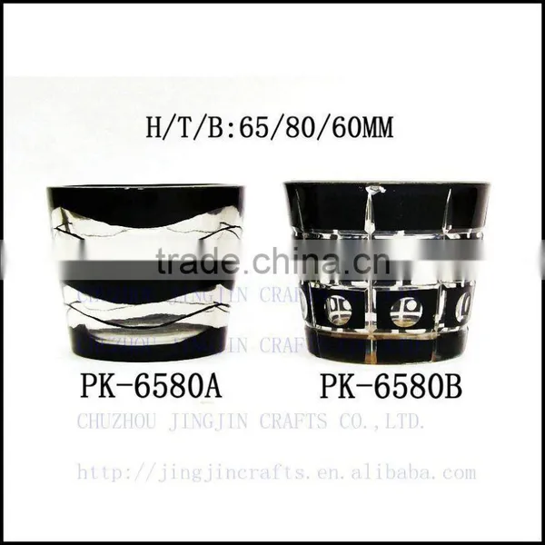 Hotel Best Selling Black Colored Crystal Cut Glass Candle Holder and Container photo-4
