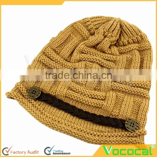 Fashion Khaki Woolen Yarn Warm Women Knitted Beanie Hat photo-2