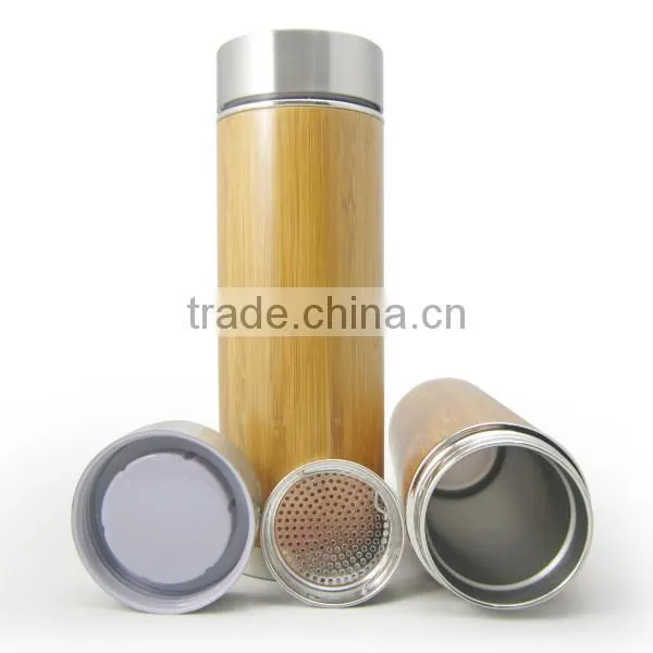 Customized Bamboo Water Bottle 360ml Stainless Steel Travel Mug With Logo Printing/carving photo-5