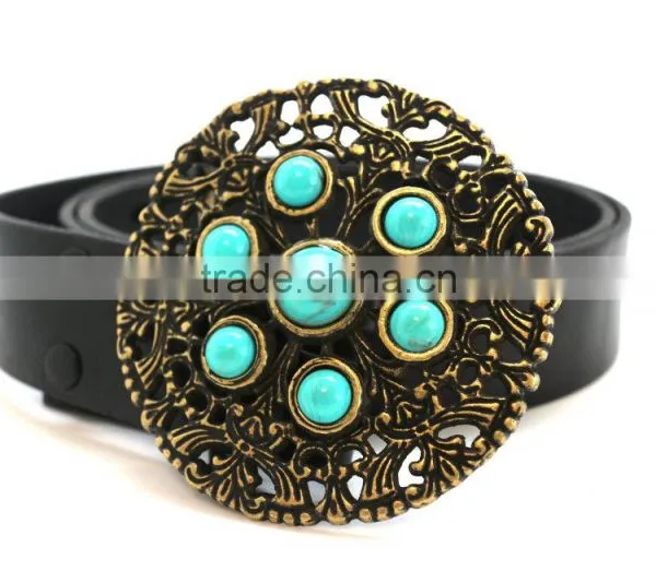 3.5 Inch Round Hot Sale Embellished Buckle for Belts, Zinc Alloy Embellishment Design With Turquoise photo-6