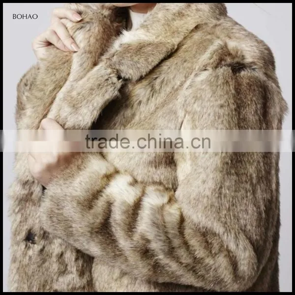 Brown Mid Length Faux Fur Coat With Oversized Collar Heavy Parka Jacket For Women photo-6