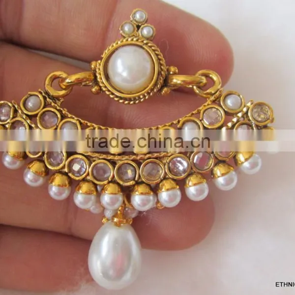 PEARL Dangler Gold Tone RAMLEELA Dangler POLKI EARRINGS photo-2