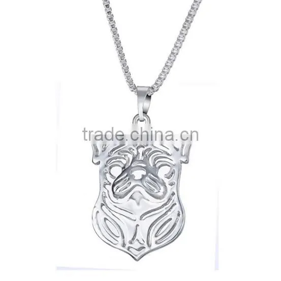 Best Selling Fashion Zinc Alloy Silver Tone Finsh Heart Shaped Bulldog Dog Necklace photo-3