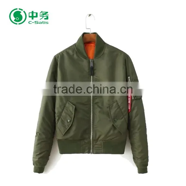 CIS 2017 New Fashion 100% Polyester Zipper Design Winter Women Black Varsity Bomber Jacket photo-3