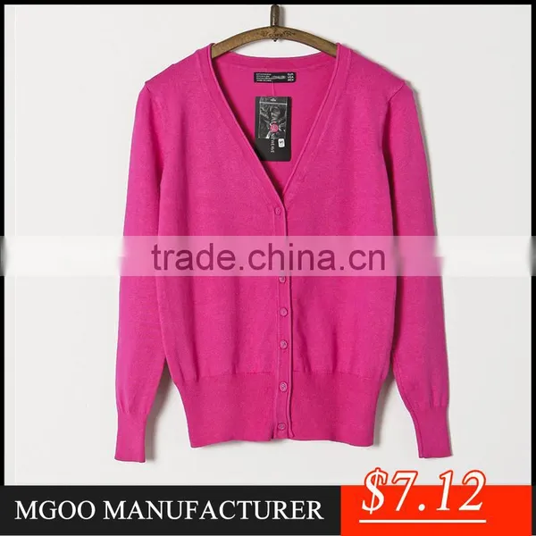MGOO 2016 New Arrival Wine Red Cashmere Cardigan Plain Cotton Women Sweaters Buttons Up Brand photo-3