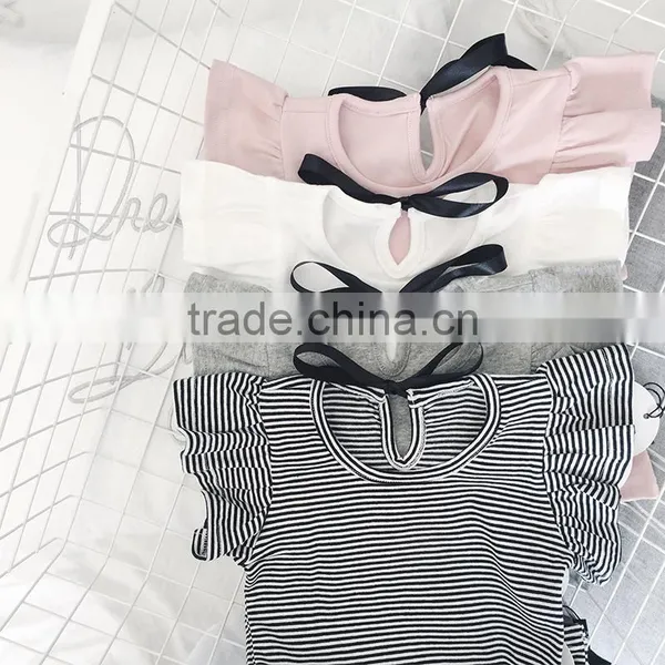 0-6 Years 2017 Wholesale Cotton Summer Sleeves Bow Baby Girls Blouses (pick Size Color)