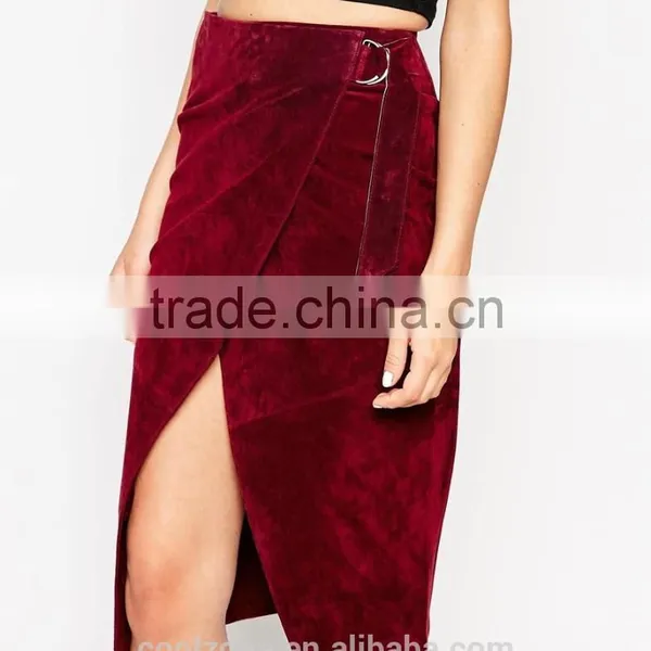 100% Real Leather Ladies Pencil Split Front Wrap Skirt photo-5