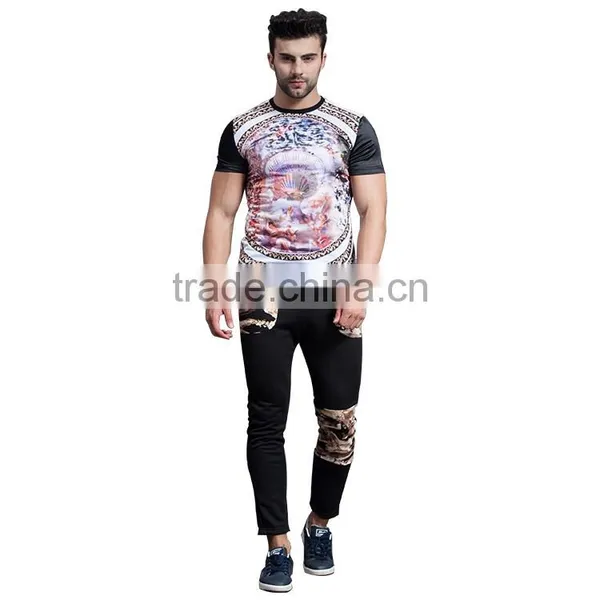 2016 New Style Custom Print Patch Plain Black 97%cotton Casual Fitness Mens Printed Pants photo-4