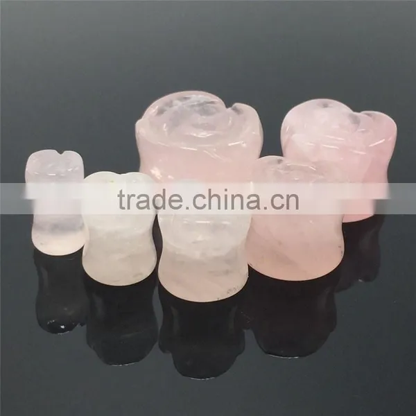Rose Quartz Flower Shape Stone Plugs Rose Quartz Stone Expander Tunnel photo-6
