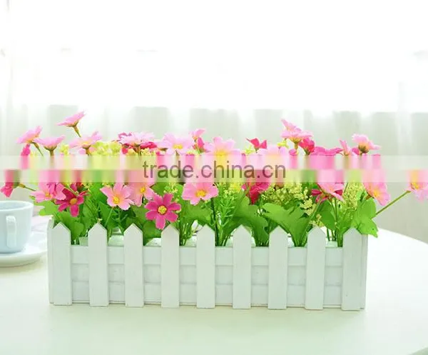 Lovely Decorative Artificial Silk Restaurant Table Daisy Flower With Fence Set photo-4