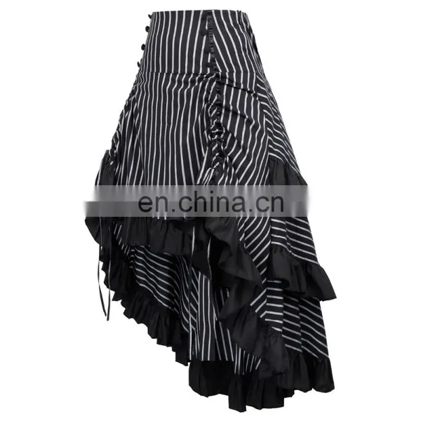 Belle Poque Striped Gathered Steampunk Vintage Gothic Style Black High-Low Skirt BP000345-2 photo-3
