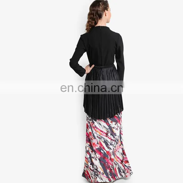 New Design Modern Pleats Print Islamic Dress Plus Size Women Baju Kurung photo-3