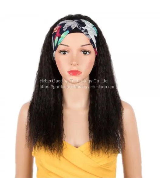 Natrual Color Kinky Straight Headwrap Human Hair Wig photo-2