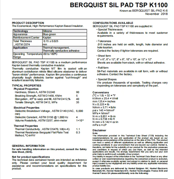 Bergquist SPK6 SIL PAD K-6 The Medium-Performance Polyimide-Based Insulator photo-3