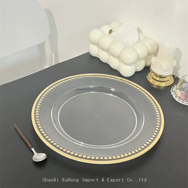 China Wholesale Gold Beaded Rim Clear Charger Plates Plastic Luxury Wedding Dinner Dishes photo-4