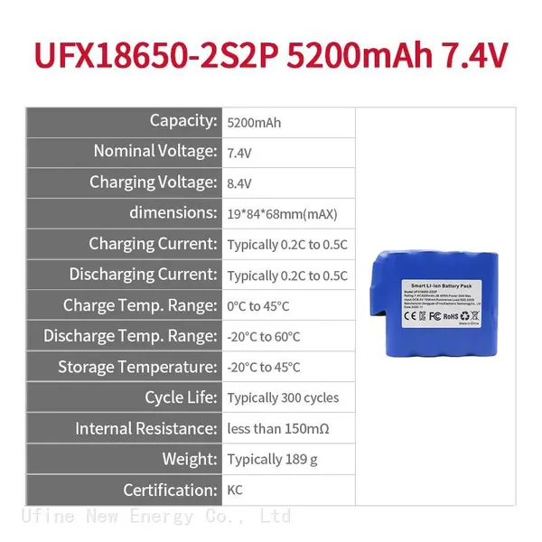 2S2P 7.4V UFX 18650 Rechargeable Battery Pack Real Capacity 5200mAh for Robot And Sweeper photo-2