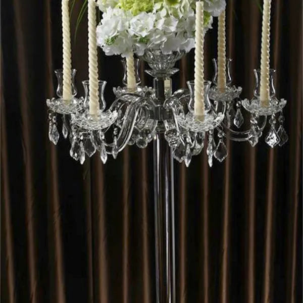 New Arrival Candlestick 6 Arms Branch Candle Holder Wedding Crystal Glass Candelabra