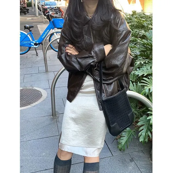 2025 Spring New European and American Style Simple Imitation Leather Fashion Pilot Jacket photo-5