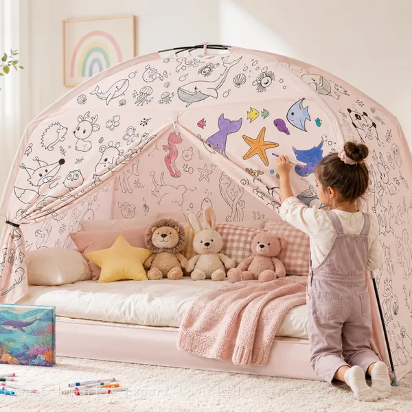 Large Kids Tent With DIY Painting, Portable & Foldable Easy Set Up Kids Play Tent, Bed Tents for Boy Girl Gifts Indoor Outdoor Use With Carry Bag