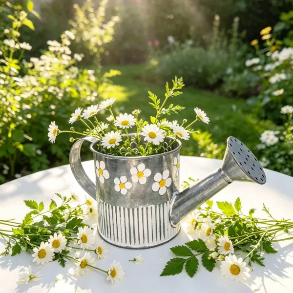 Hand‑Painted Daisy Galvanized Metal Planter Set | Vintage Farmhouse Garden Tin Vase