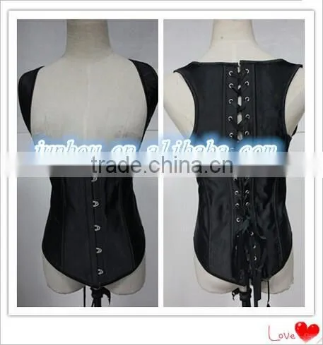 Sexy Black Faux Stretch Leather Intimate Lace Up Top Bustier Corset