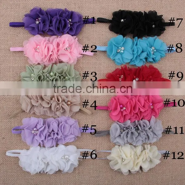 Cute Girl Princess Headbands Baby Girl Flowers Cotton Elastic Headband Kids Handmake Pearls Flower Headband for Girls photo-2