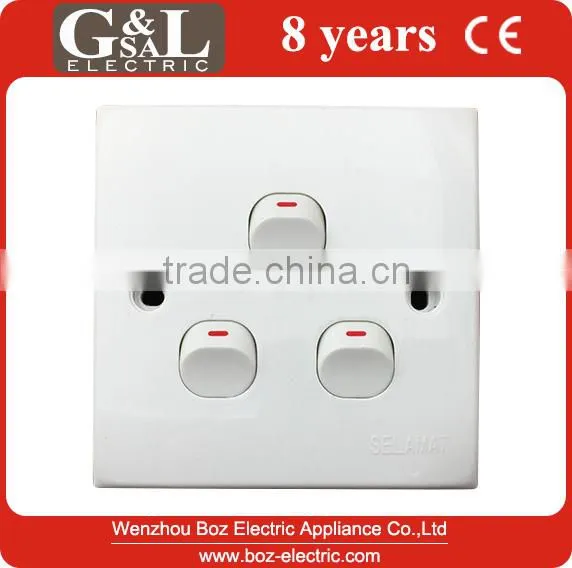 3 Gang 1 Way Wall Switch Three Gang Two Way Switch 10 Amp Hot Sale British Standard