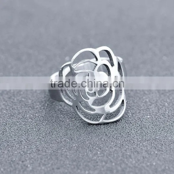 2016 Elegant Hollow Camellia Stainless Steel Fashion Ring photo-2