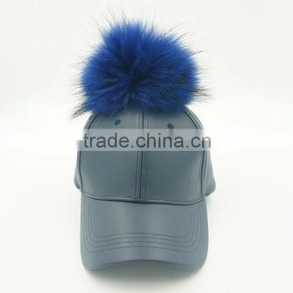 Big Genuine Raccoon Fur Ball PU Leather Baseball Caps New 5 Panel Outdoor Waterpoof Sport Hats photo-2