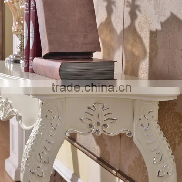 Home Furniture Italian Rubber Wood Silver Carving Tall Console Table in White photo-2