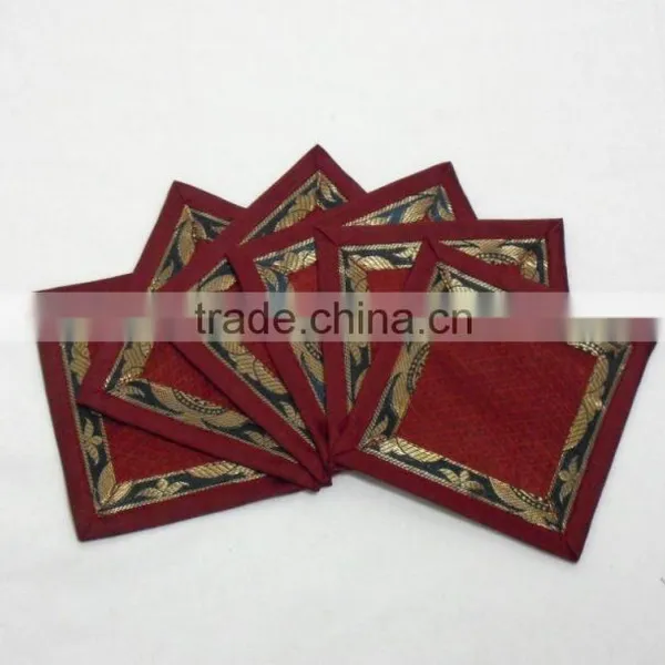 Indian Silk Table Runner With 6 Place Mats & 6 Coaster in Maroon Color Size 16*62 photo-3