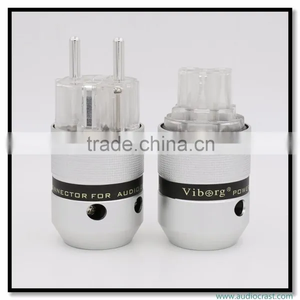 OEM/ODM Viborg Audio Aluminum Silver Plated Schuko European Power Plug Male EU Connector+IEC Female Connector photo-2