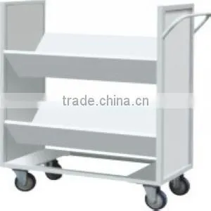School Library steel book wheels trolley cart with 2 shelves