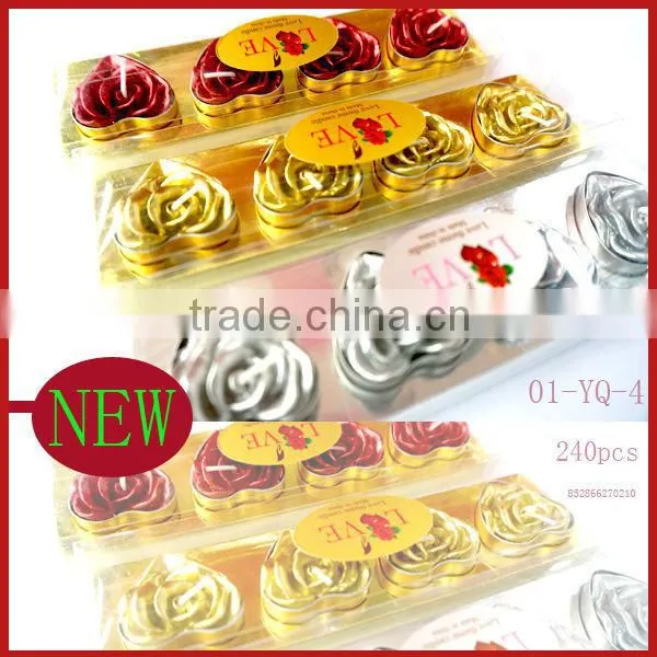 4pcs Pvc Box Packing Paited Rose Shape Wedding Floating Tealight Candle