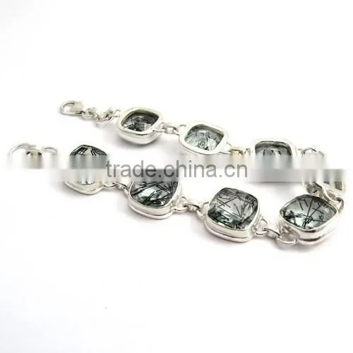 Summer Time Square !! Black Rutile 925 Sterling Silver Bracelet, Semi Precious Stone Silver Jewelry, 925 Silver Jewellery