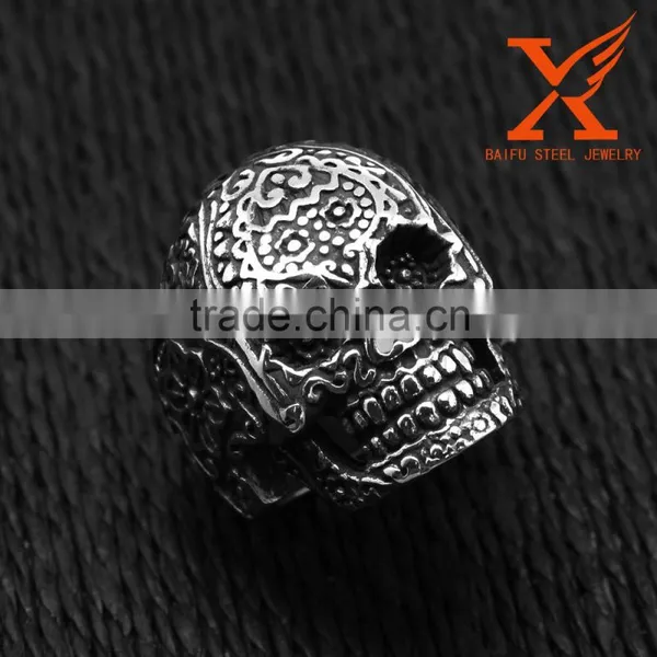 In Stock Wholesale Fashion Stainless Steel New Products 2016 Indian Punk Jewelry Skull Ring Design