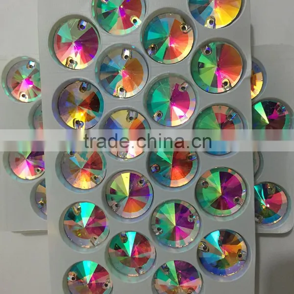 Nice Small Box Packing 14mm Revoli Round Shape Crystal AB Sew on Crystal Stone With Hole for Designing Clothing photo-2