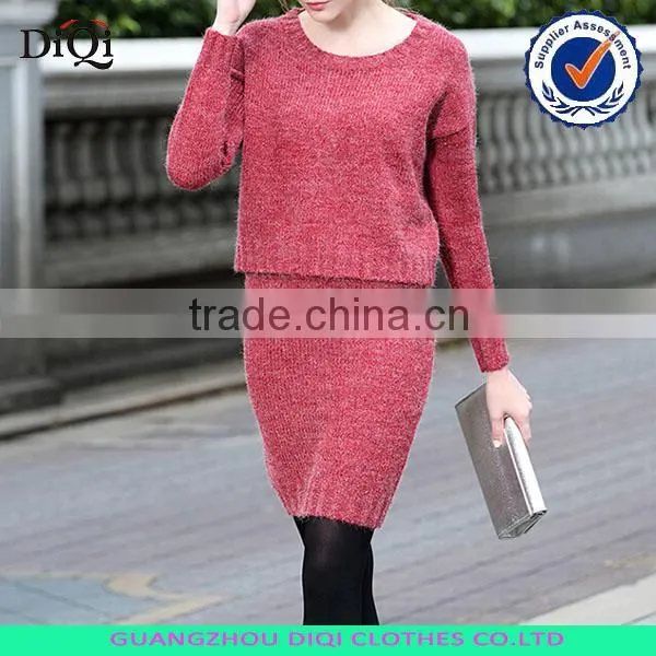 Autumn Winter Fashion Sweater Twinset, Loose Pullover Knit Sweater and Sweater Skirt