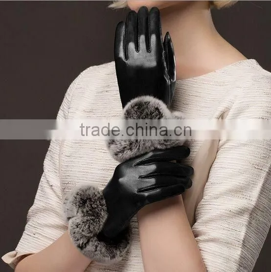 2016 Fashionable Woman Leather Gloves Beautiful Fur Woman Leather Gloves photo-4