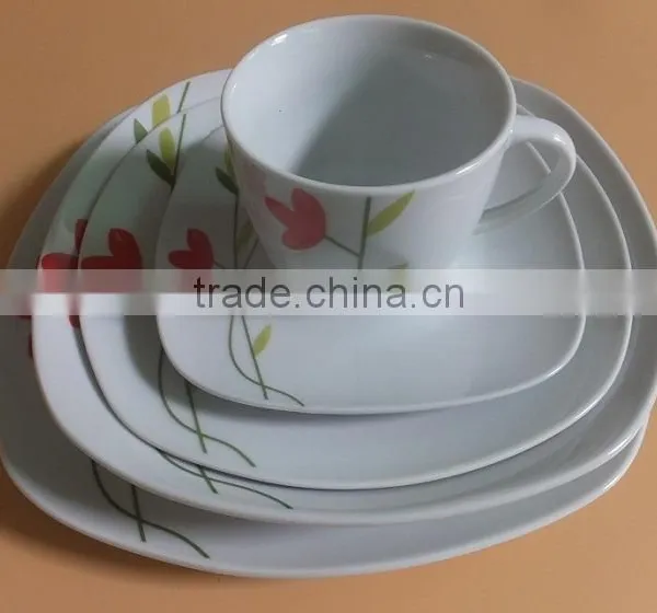 Ceramic Porcelain Type Dinnerware With Flower Design Porcelain Dinnerware Item Square Porcelain Crockery Dinner Sets