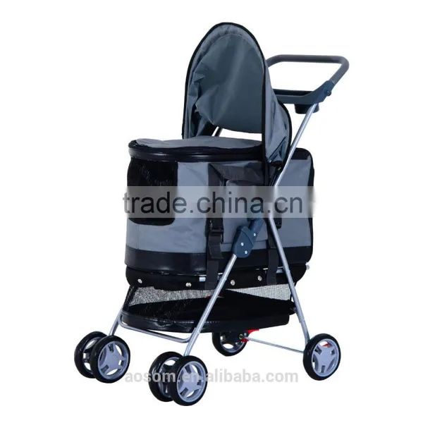Pawhut Gray 4 Wheels Pet Stroller Awning Trolley Pushchair Carrier Dog Cat Foldable Buggy photo-3