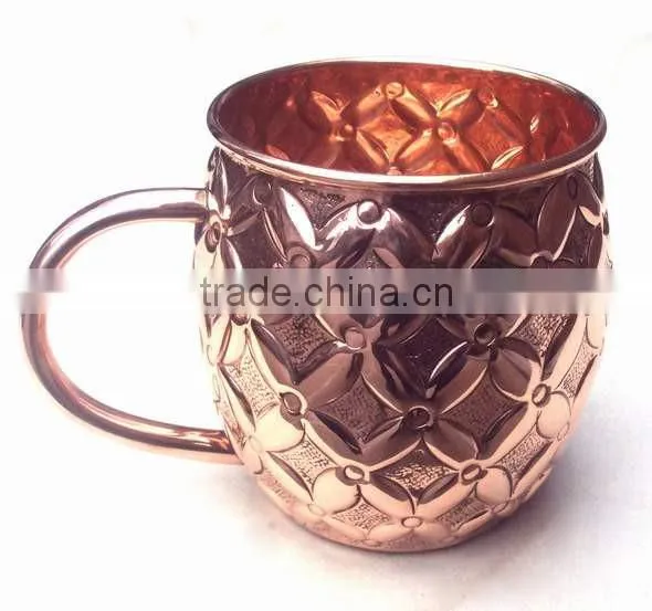 BPA FREE 100% COPPERTISAN MOSCOW MULE MUG, NEW ARRIVAL EMBOSSED BARREL SHAPE PURE COPPER MOSCOW MULE MUG photo-4