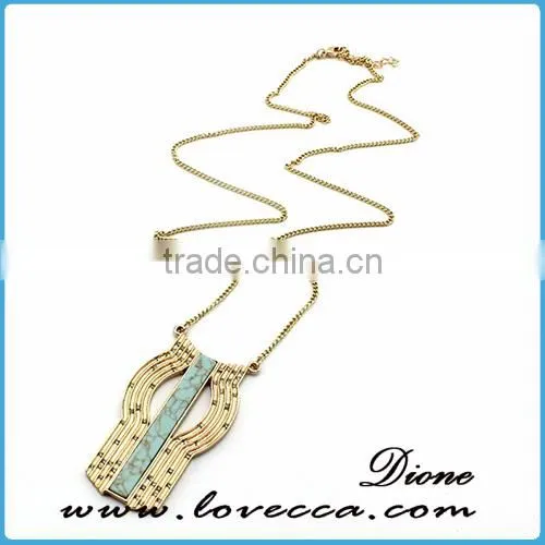 Fashion Metal Gold Plated Fake And Gold Plated Gemstone Europe Turquoise Necklace photo-5