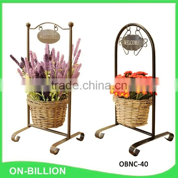 Welcome Iron Frame Pretty Hand Woven Wicker Plant Basket photo-2